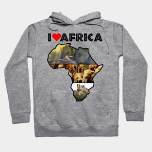 I Love Africa Wildlife Collage Map Hoodie